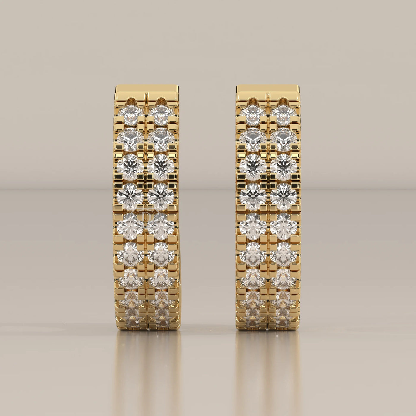 Front View: Round Diamond Huggie Hoop Earrings with Prong Setting in Yellow Gold – Lab Grown – Driona Jewels