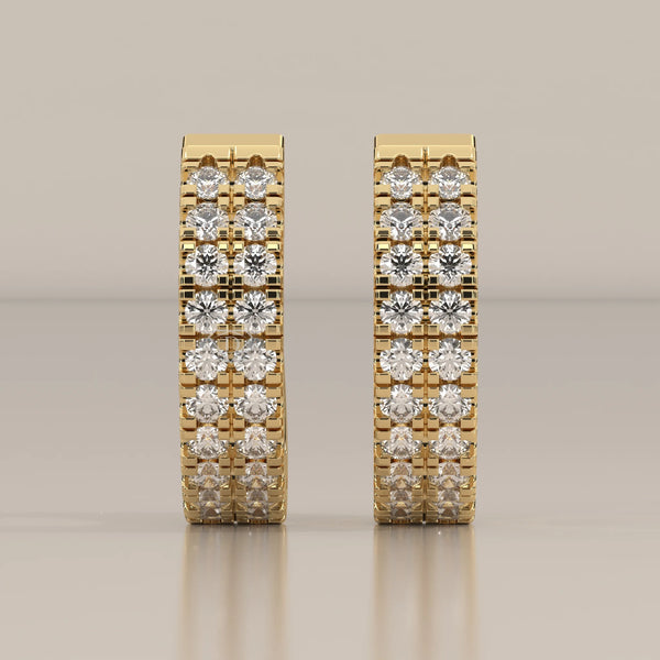 Front View: Round Diamond Huggie Hoop Earrings with Prong Setting in Yellow Gold – Lab Grown – Driona Jewels