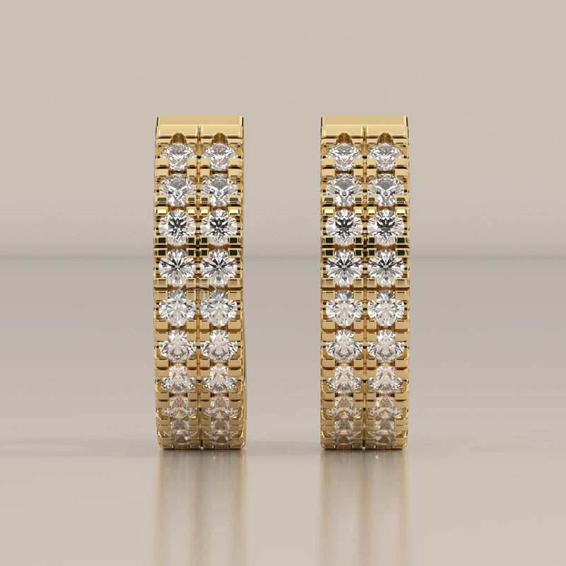 Front View: Round Diamond Huggie Hoop Earrings with Prong Setting in Yellow Gold – Lab Grown – Driona Jewels