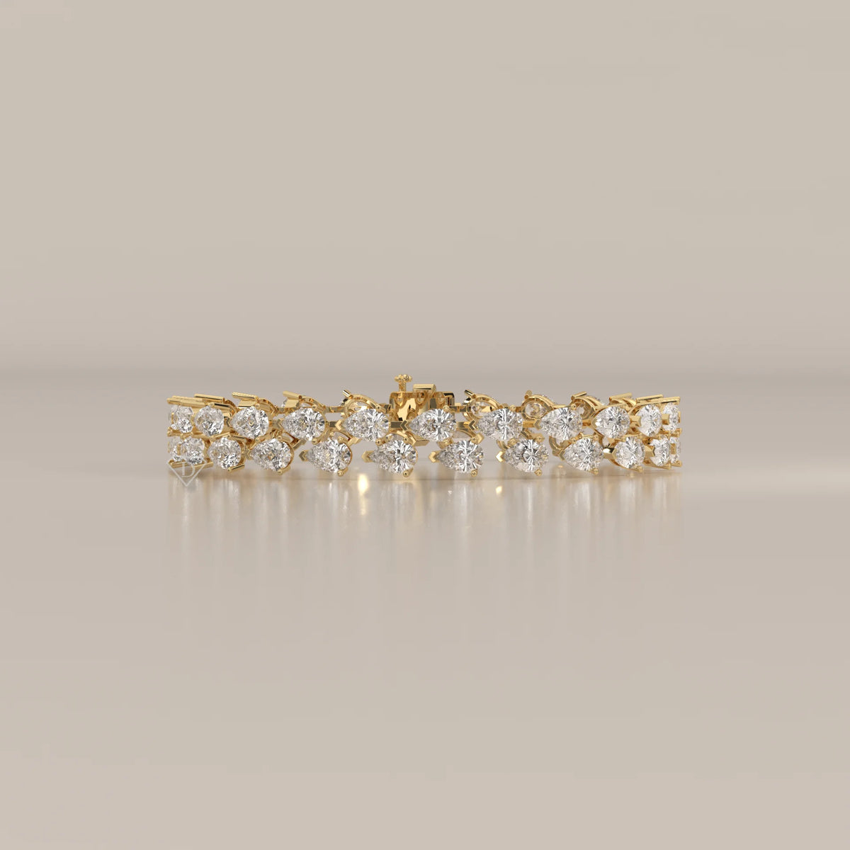 Double Row Tilted Pear Lab Grown Diamond Tennis Bracelet in yellow gold, shown from the front.