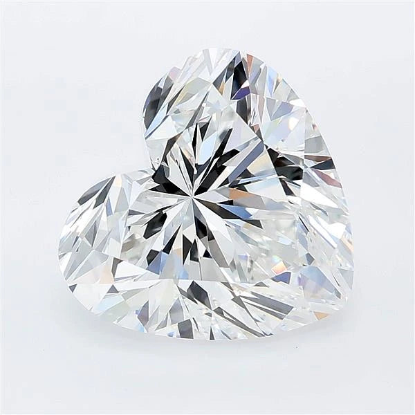 A heart-cut lab-grown diamond with brilliant facets and exceptional clarity on a white background.