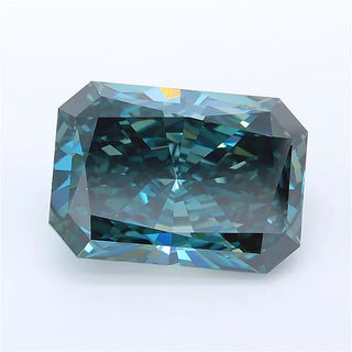 Radiant cut deep blue-green lab grown diamond with exceptional clarity and brilliance.