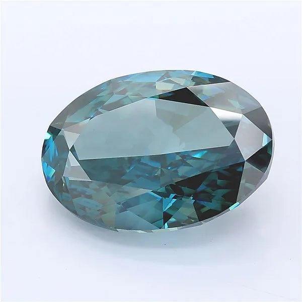 Oval cut deep green blue lab grown diamond with an IGI certification.