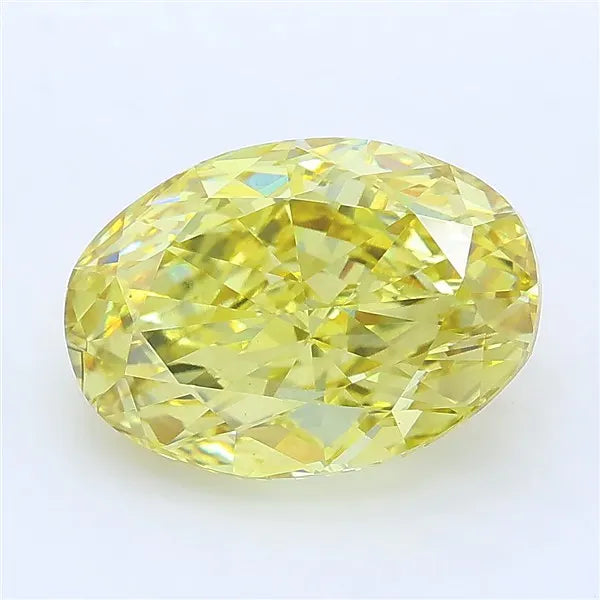 Oval cut intense yellow lab grown diamond with brilliant multi-faceted sparkle.