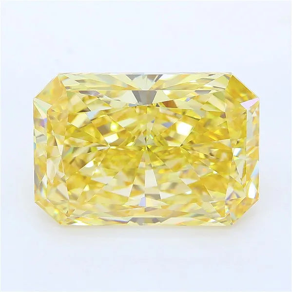 Radiant cut vivid yellow lab grown diamond with exceptional clarity and brilliance.