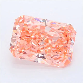 Radiant cut intense orange pink lab grown diamond with exceptional clarity and sparkle.