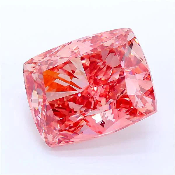 Cushion cut vivid brownish pink lab grown diamond with IGI certification.