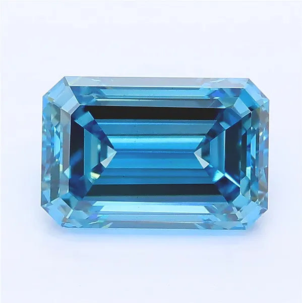 Emerald cut vivid blue lab grown diamond with IGI certification.