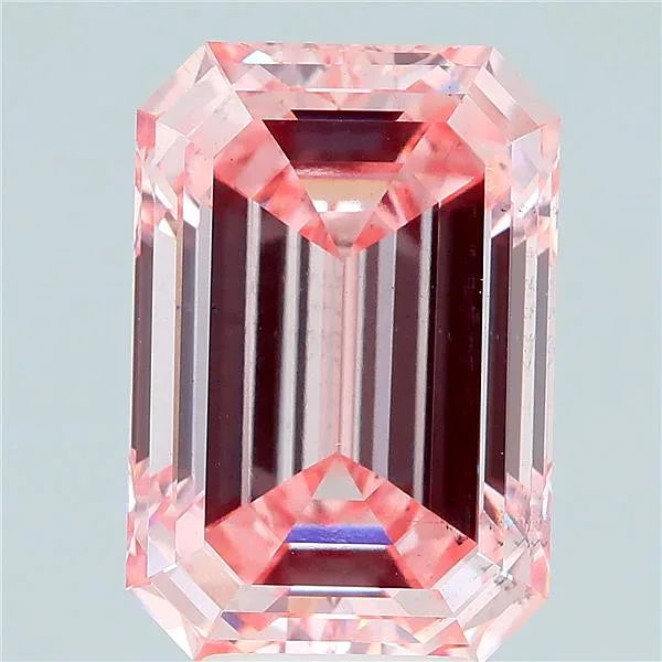 Emerald cut intense pink lab grown diamond with IGI certification.