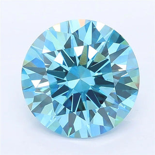 Round fancy vivid blue lab grown diamond with an excellent cut and brilliant facets.