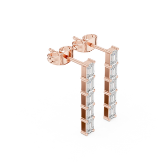 Three-quarter View: Baguette Diamond Earrings with Channel Setting in 14k Rose Gold - Lab Grown - Driona Jewels