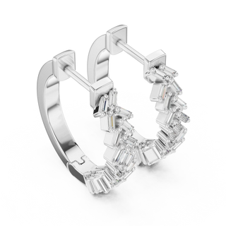 Three-quarter-view: Baguette Diamond Earring with Channel Setting in 14k White Gold - Lab Grown - Driona Jewels