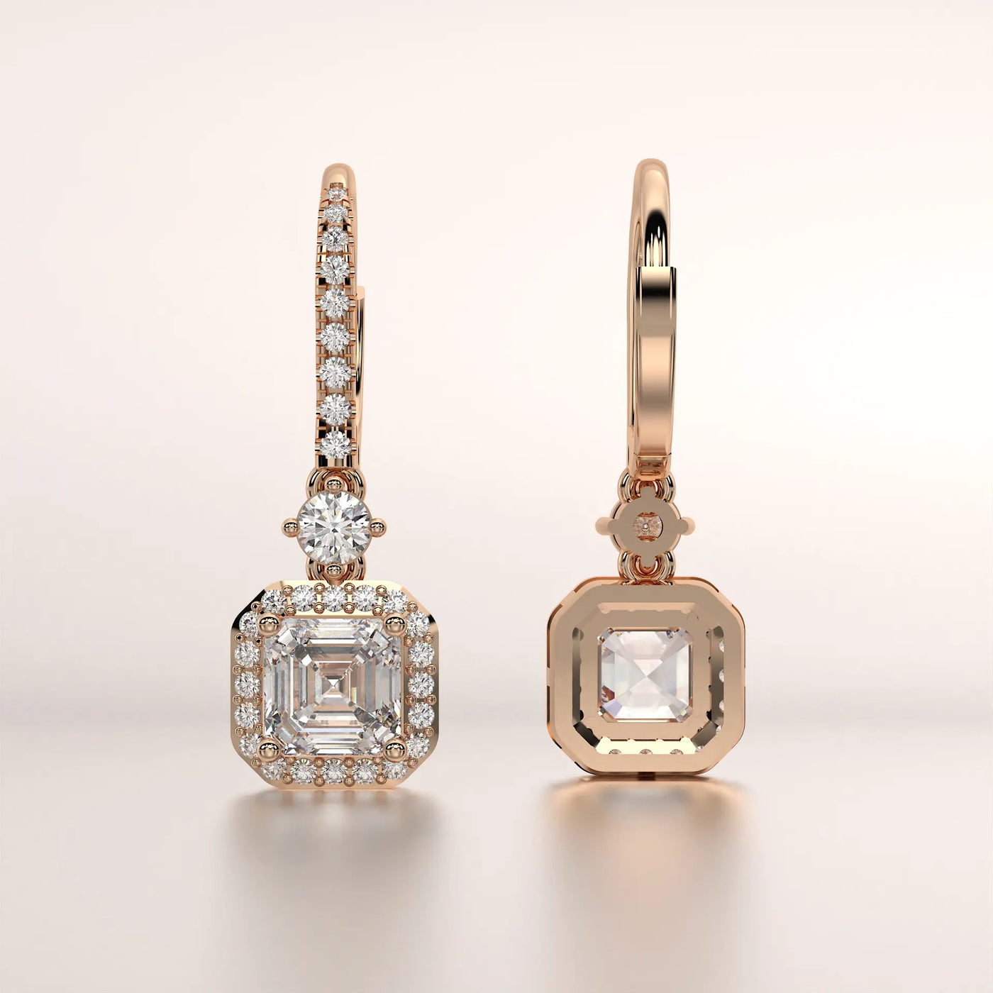 earring drop diamond rose gold 18k front