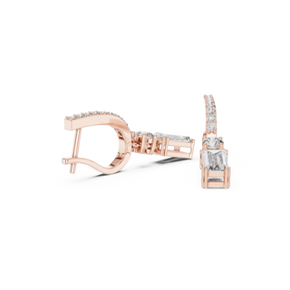 Pair Shot: Emerald Cut Diamond Earrings with Halo Setting in 14k Rose Gold - Lab Grown - Driona Jewels