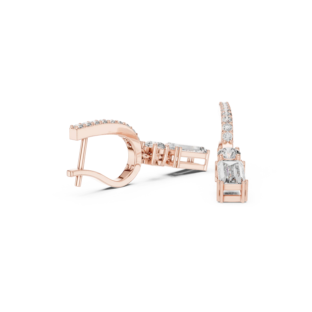 Pair Shot: Emerald Cut Diamond Earrings with Halo Setting in 14k Rose Gold - Lab Grown - Driona Jewels