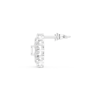 Side-Profile: Emerald Cut Diamond Earring with Halo Setting in 14k White Gold - Lab Grown - Driona Jewels