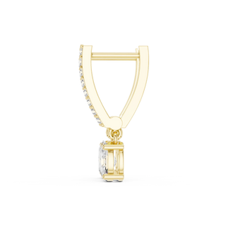 Three-quarter-view: Emerald Cut Diamond Earring with Halo Setting in 14k Yellow Gold - Lab Grown - Driona Jewels
