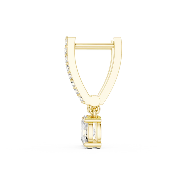 Three-quarter-view: Emerald Cut Diamond Earring with Halo Setting in 14k Yellow Gold - Lab Grown - Driona Jewels