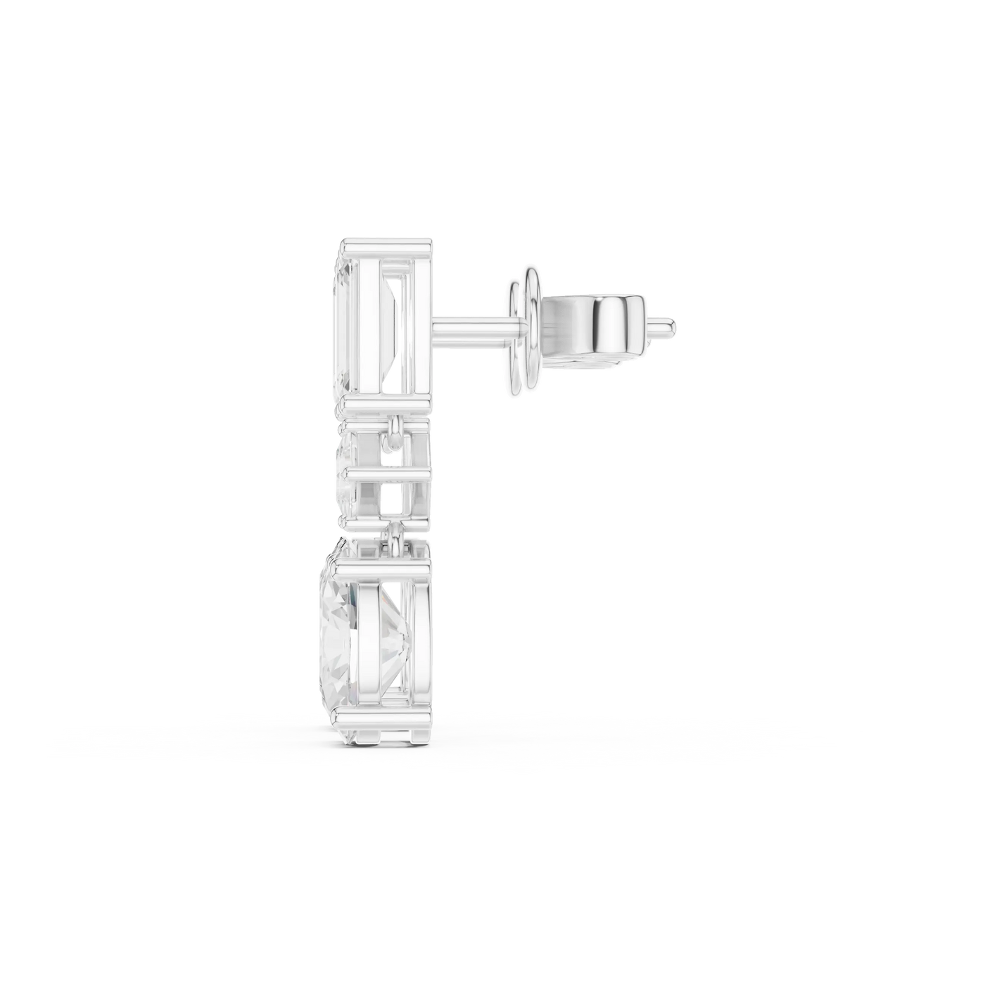 Side-Profile: Emerald Cut Diamond Stud with Stud Setting in 14k White Gold - Lab Grown - Driona Jewels