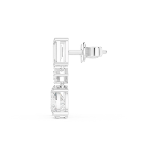 Side-Profile: Emerald Cut Diamond Stud with Stud Setting in 14k White Gold - Lab Grown - Driona Jewels