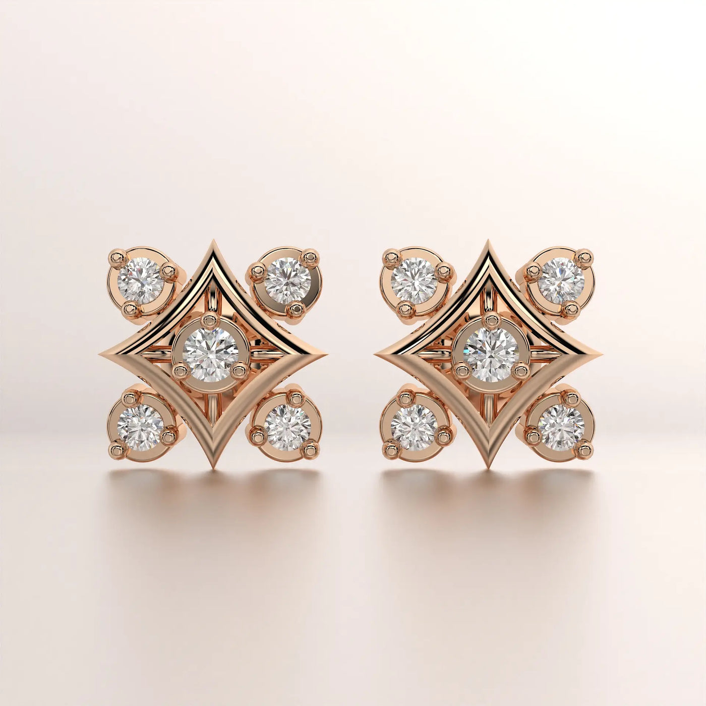 earring geometric diamond rose gold 18k front
