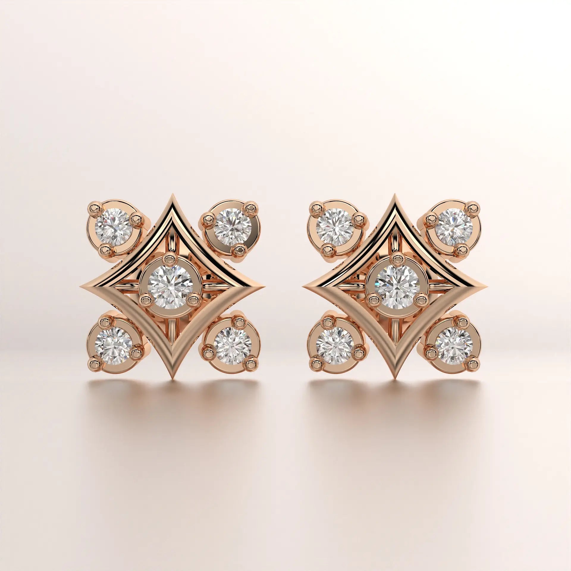 earring geometric diamond rose gold 18k front