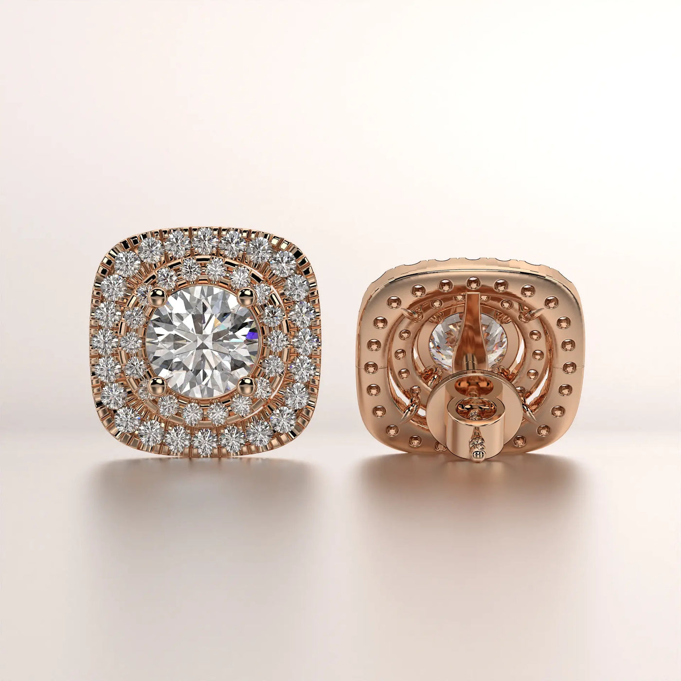 earring halo diamond rose gold 18k classic