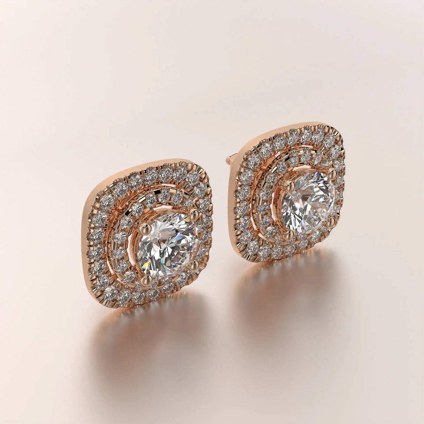 earring halo diamond rose gold 18k classic