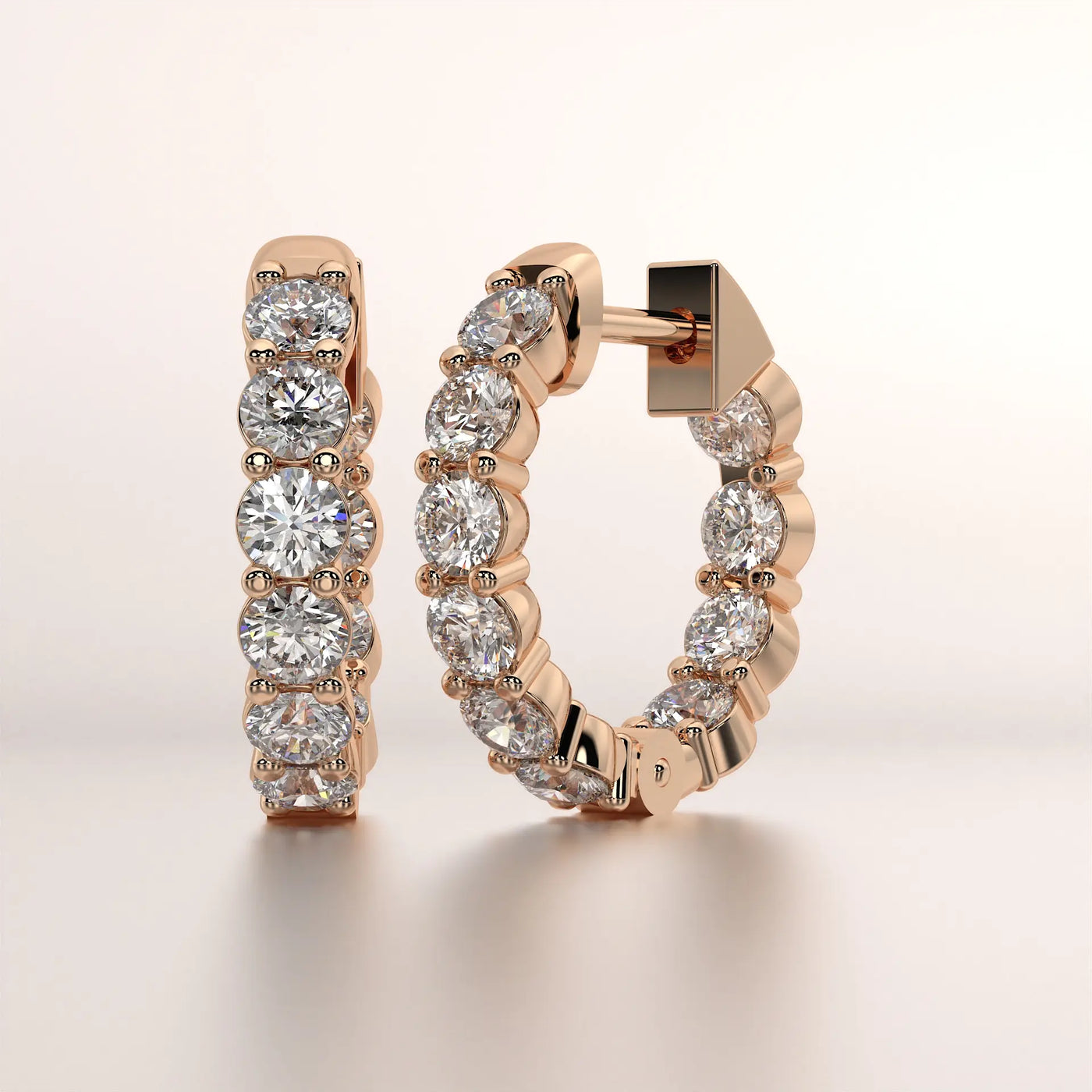 earring huggie diamond rose gold 18k angled