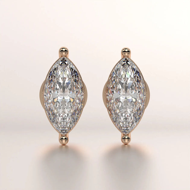 earring marquise diamond gold base front