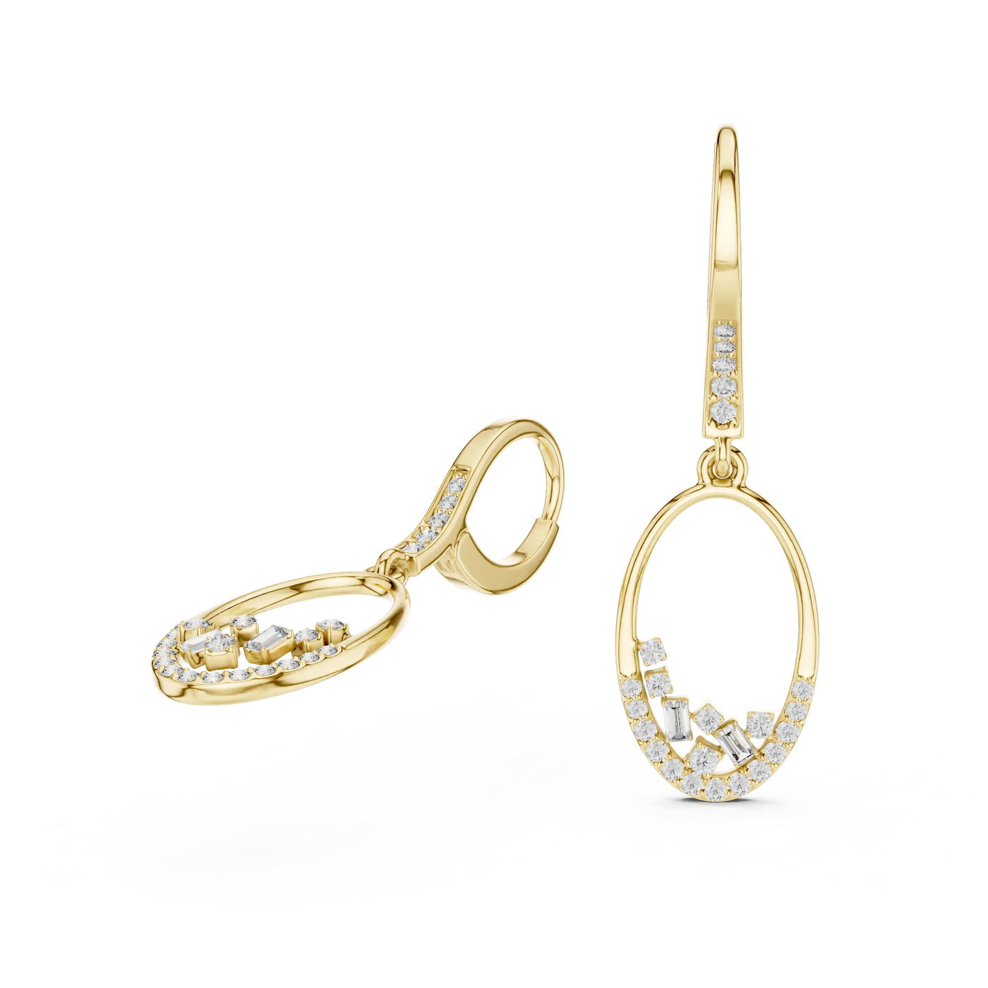 Pair-Shot: Oval Diamond Earrings with Pave Setting in 14k Yellow Gold - Lab Grown - Driona Jewels