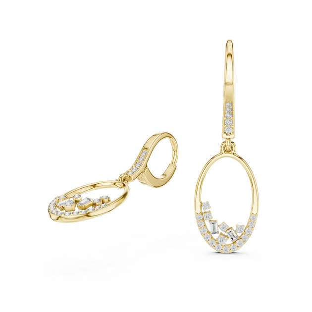 Pair-Shot: Oval Diamond Earrings with Pave Setting in 14k Yellow Gold - Lab Grown - Driona Jewels