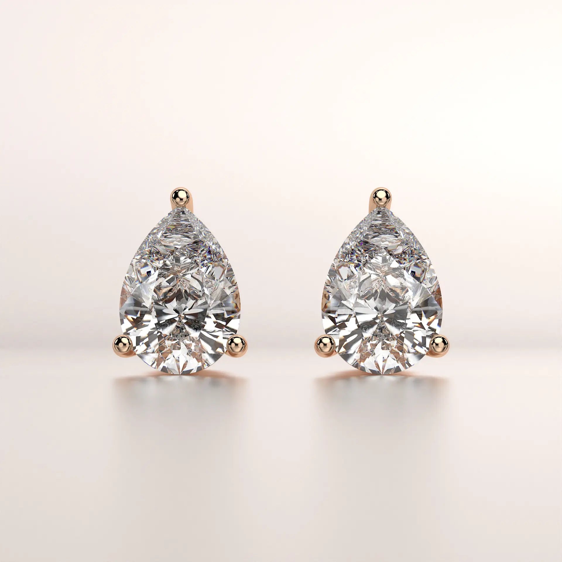 earring pear diamond gold base front