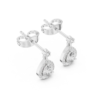 Pair-Shot: Pear Cut Diamond Earrings with Halo Setting in 14k White Gold - Lab Grown - Driona Jewels