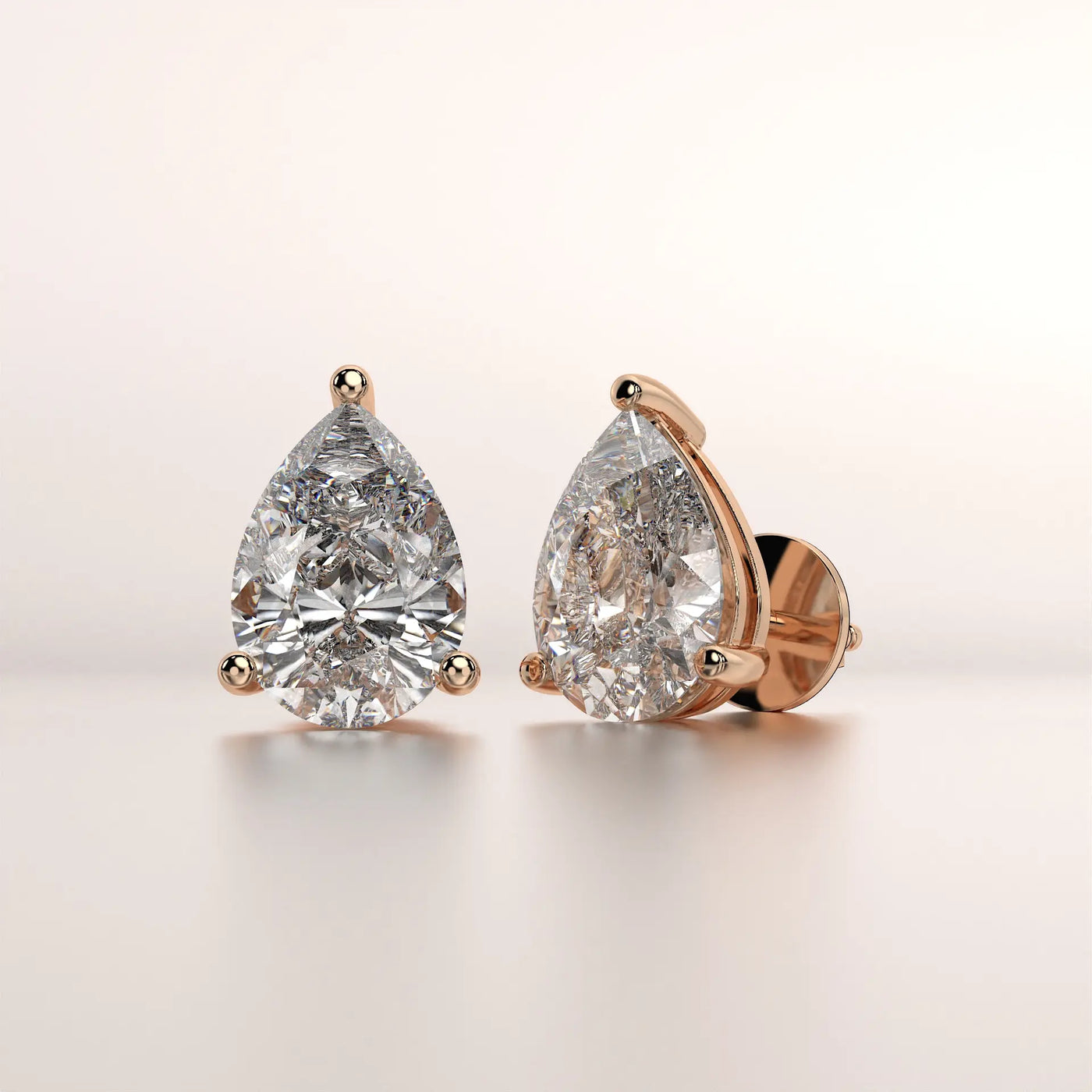 earring pear diamond rose gold 18k profile