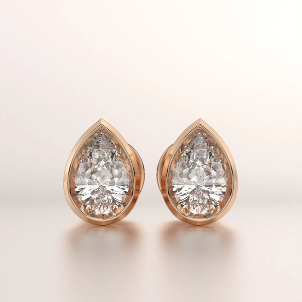 earring pear diamond rose gold base front