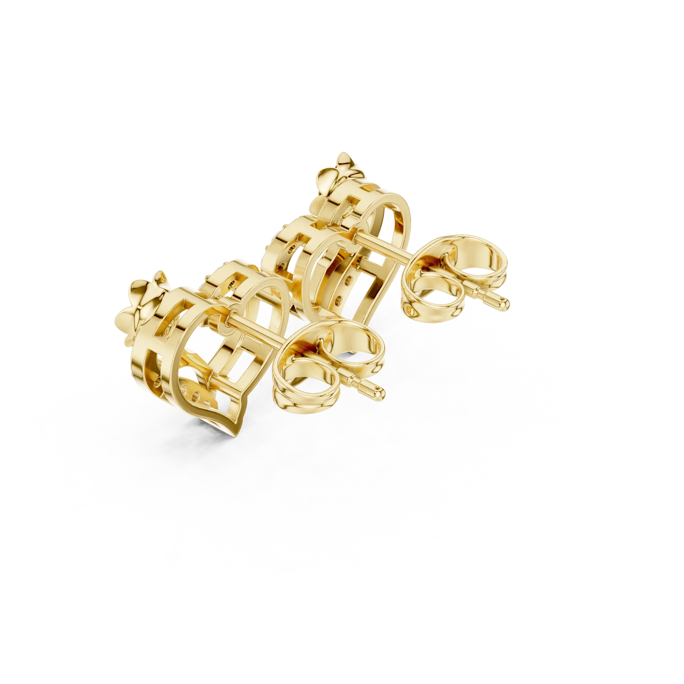 Back View: Princess Diamond Earrings with Prong Setting in 14k Yellow Gold - Lab Grown - Driona Jewels