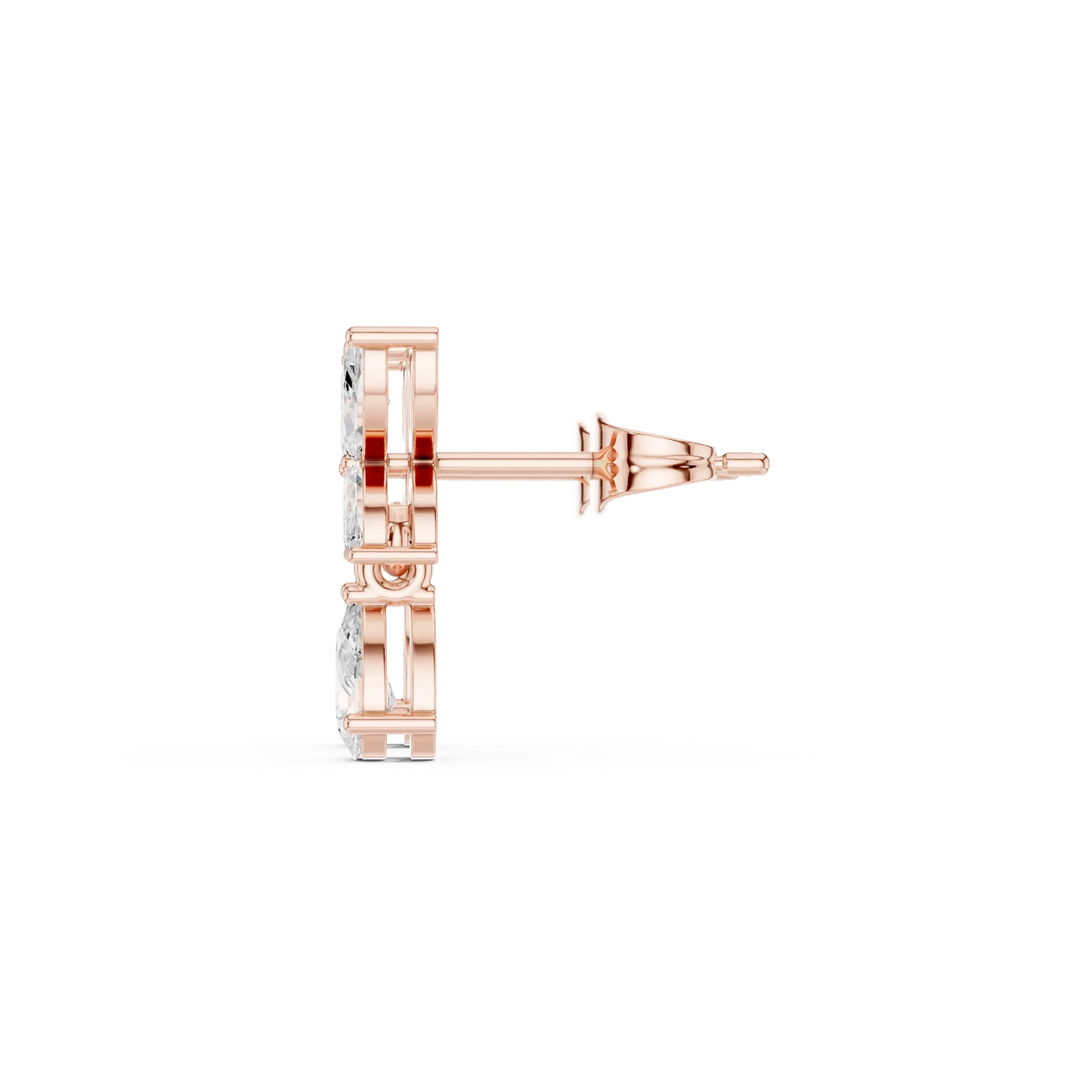 Side-Profile: Princess Cut Diamond Stud with Stud Setting in 14k Rose Gold - Lab Grown - Driona Jewels