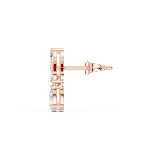 Side-Profile: Princess Cut Diamond Stud with Stud Setting in 14k Rose Gold - Lab Grown - Driona Jewels