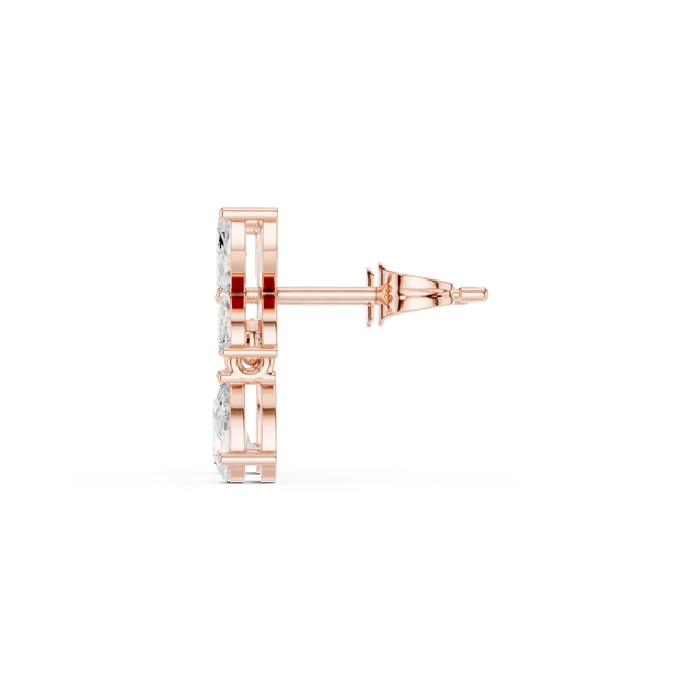 Side-Profile: Princess Cut Diamond Stud with Stud Setting in 14k Rose Gold - Lab Grown - Driona Jewels