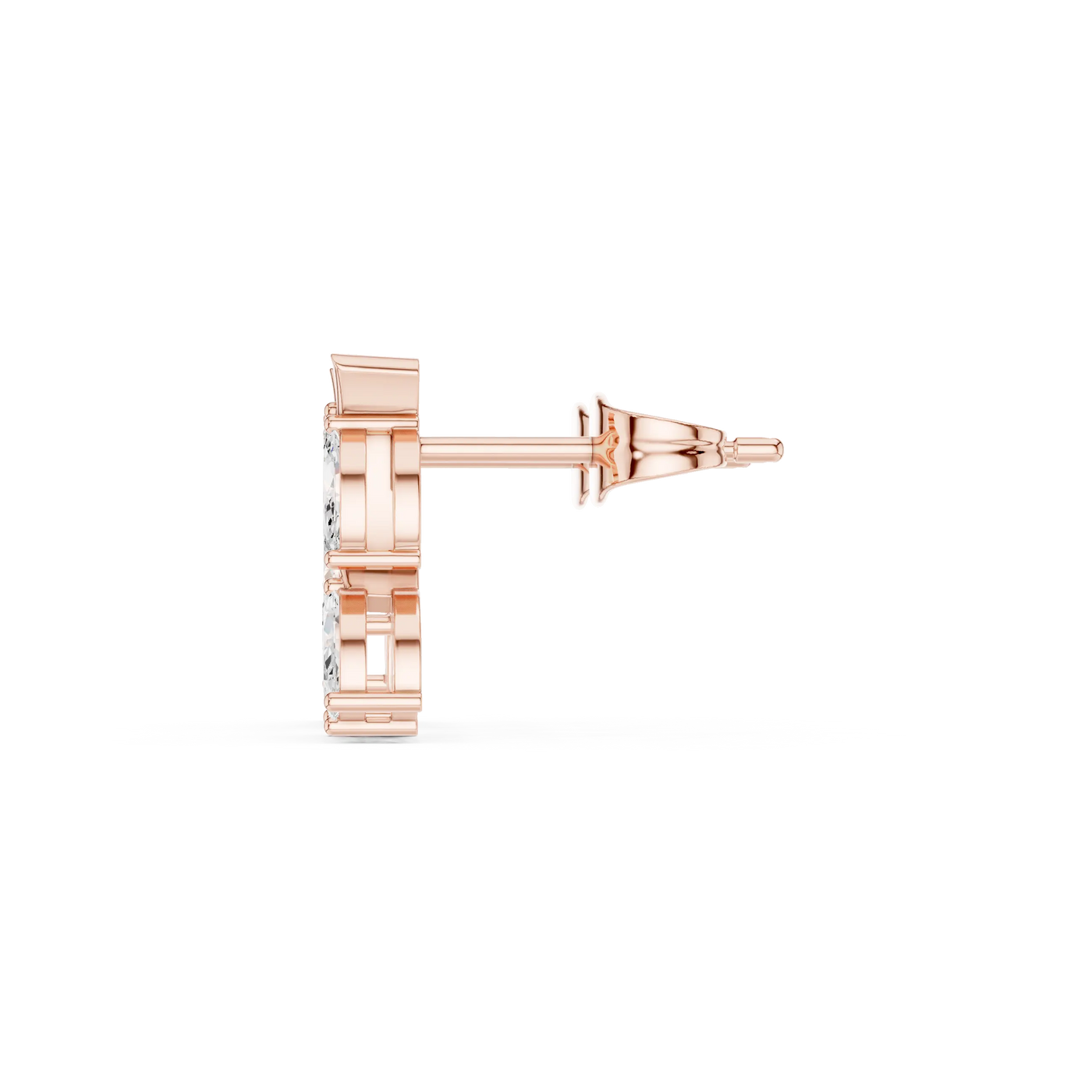 Side-Profile: Princess Diamond Stud with Stud Setting in 14k Rose Gold - Lab Grown - Driona Jewels