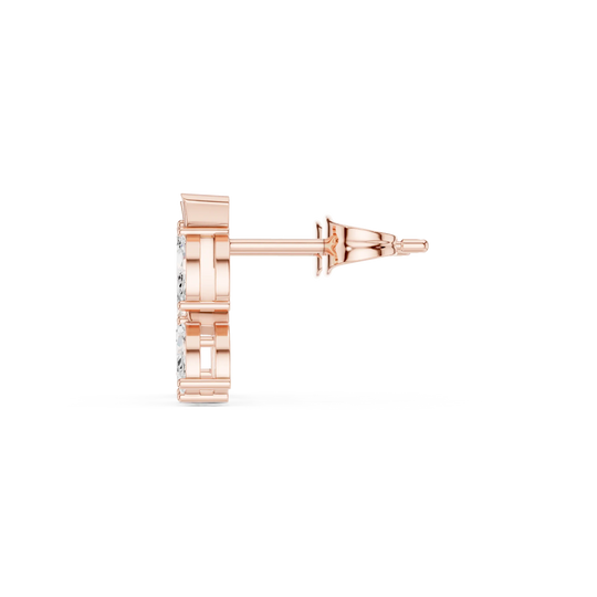Side-Profile: Princess Diamond Stud with Stud Setting in 14k Rose Gold - Lab Grown - Driona Jewels