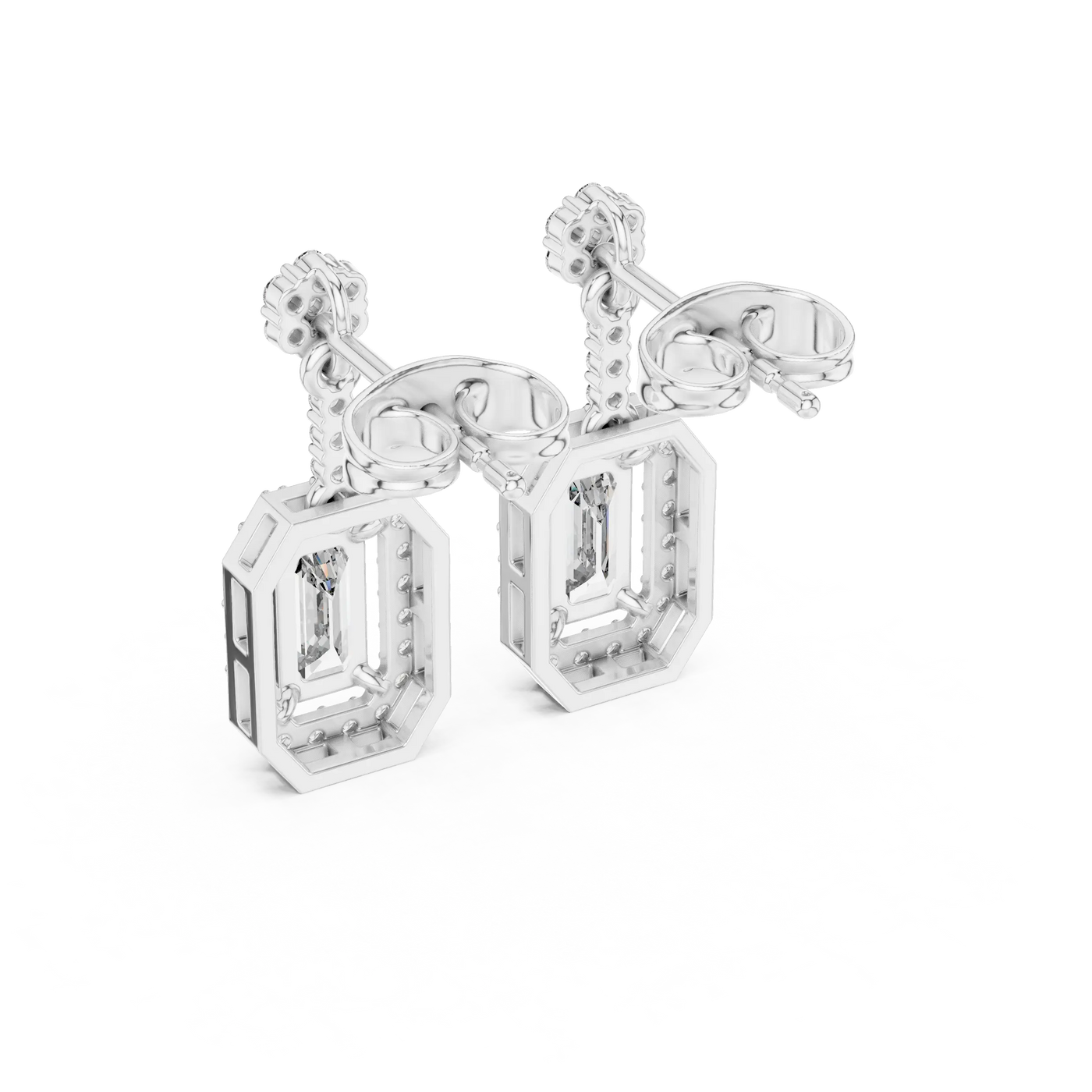 Pair-shot: Princess Cut Diamond Earrings with Stud Setting in 14k White Gold - Lab Grown - Driona Jewels