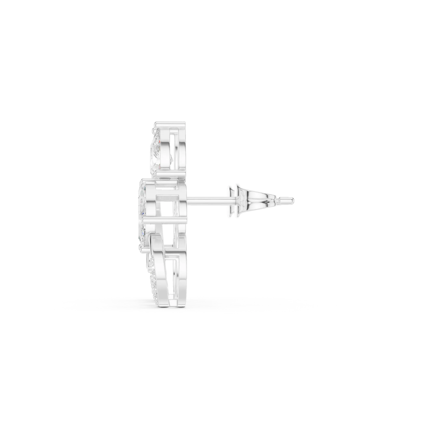 Side-Profile: Princess Diamond Earring with Stud Setting in 14k White Gold - Lab Grown - Driona Jewels