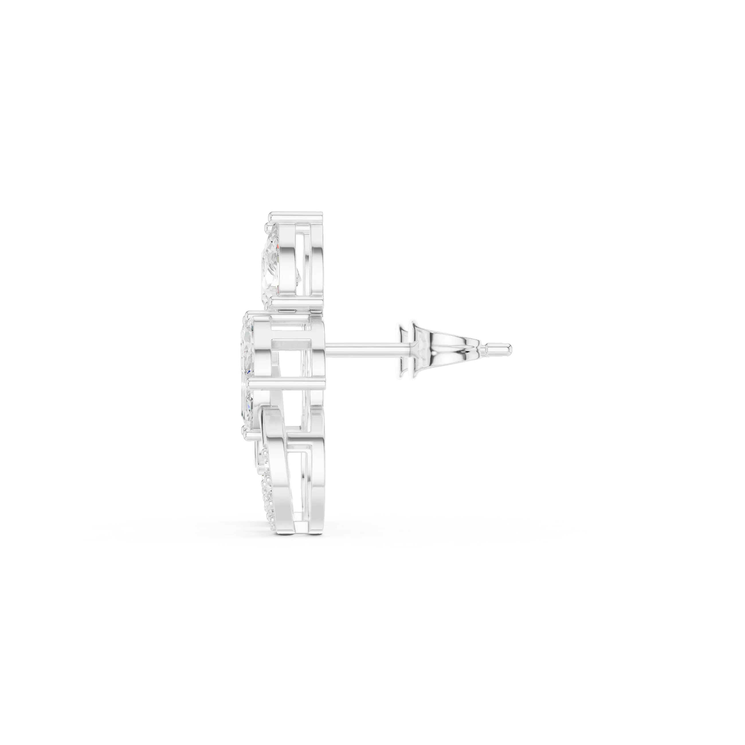 Side-Profile: Princess Diamond Earring with Stud Setting in 14k White Gold - Lab Grown - Driona Jewels