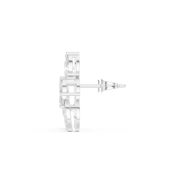 Side-Profile: Princess Diamond Earring with Stud Setting in 14k White Gold - Lab Grown - Driona Jewels
