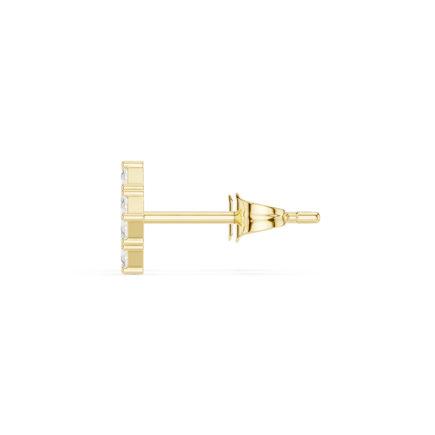 Side-Profile: Princess Diamond Stud with Stud Setting in 14k Yellow Gold - Lab Grown - Driona Jewels