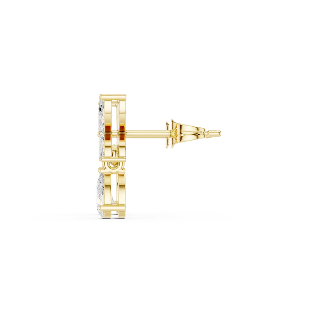 Side-Profile: Princess Cut Diamond Earring with Stud Setting in 14k Yellow Gold - Lab Grown - Driona Jewels