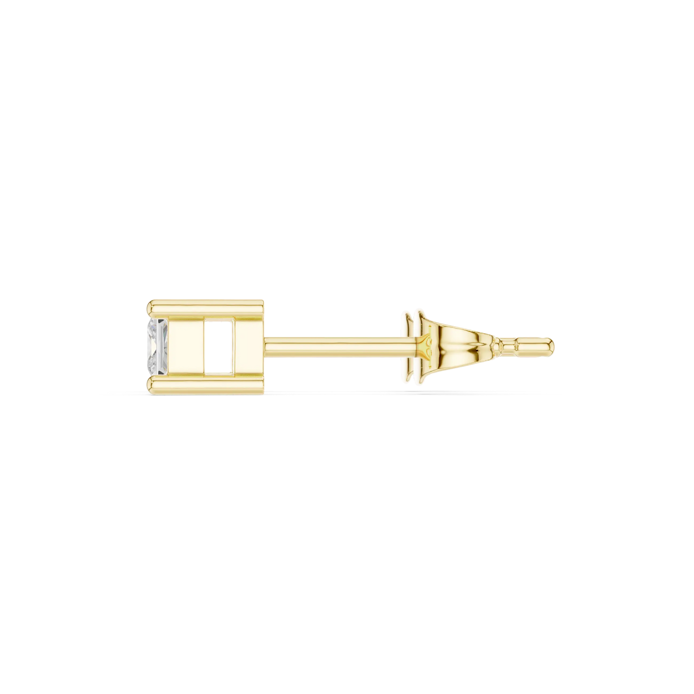 Side-Profile: Princess Diamond Stud with Stud Setting in 14k Yellow Gold - Lab Grown - Driona Jewels