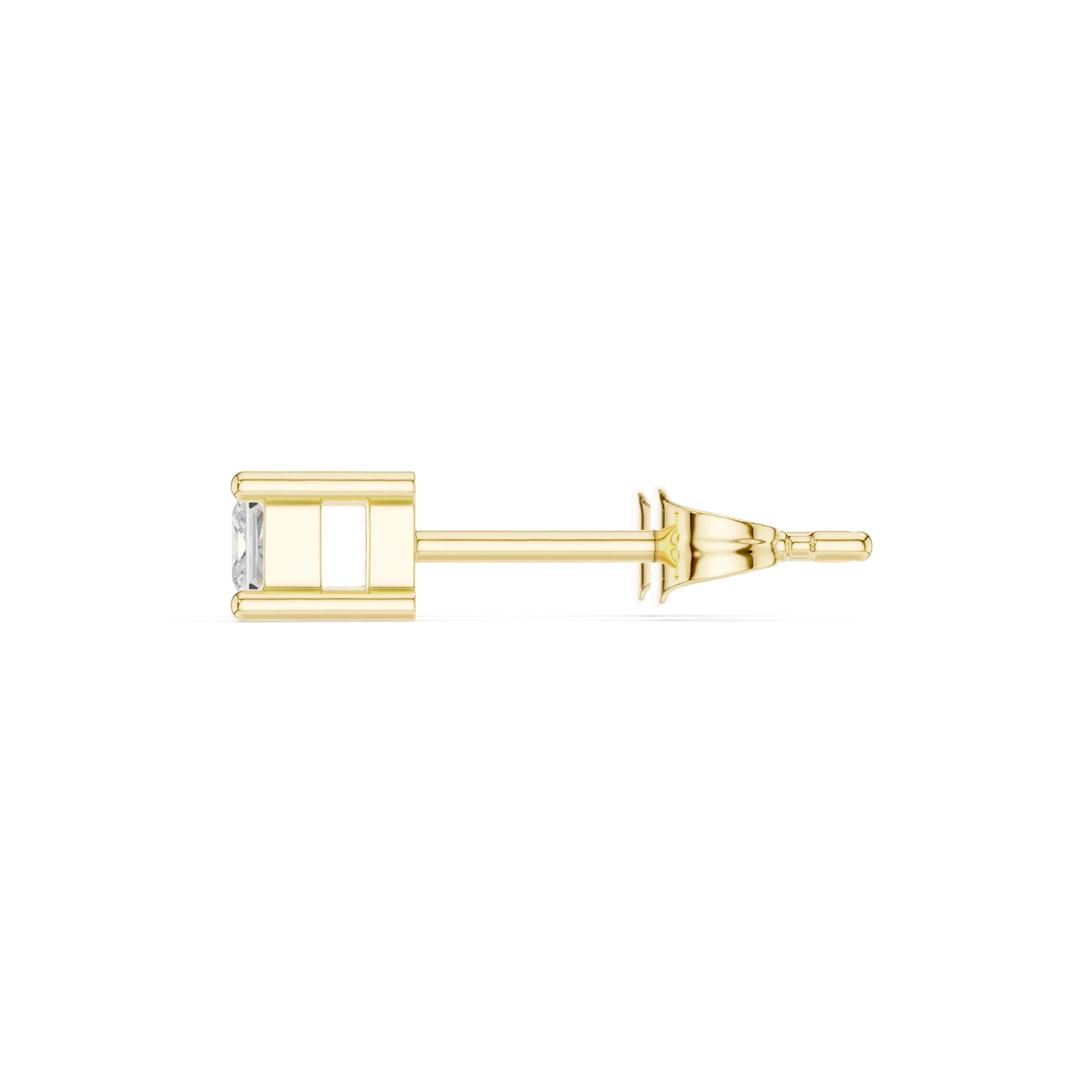 Side-Profile: Princess Diamond Stud with Stud Setting in 14k Yellow Gold - Lab Grown - Driona Jewels
